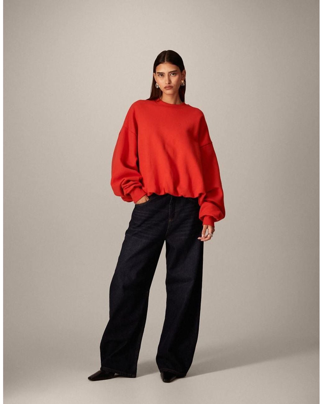 ARRANGE Red Bubble Hem Sweatshirt
