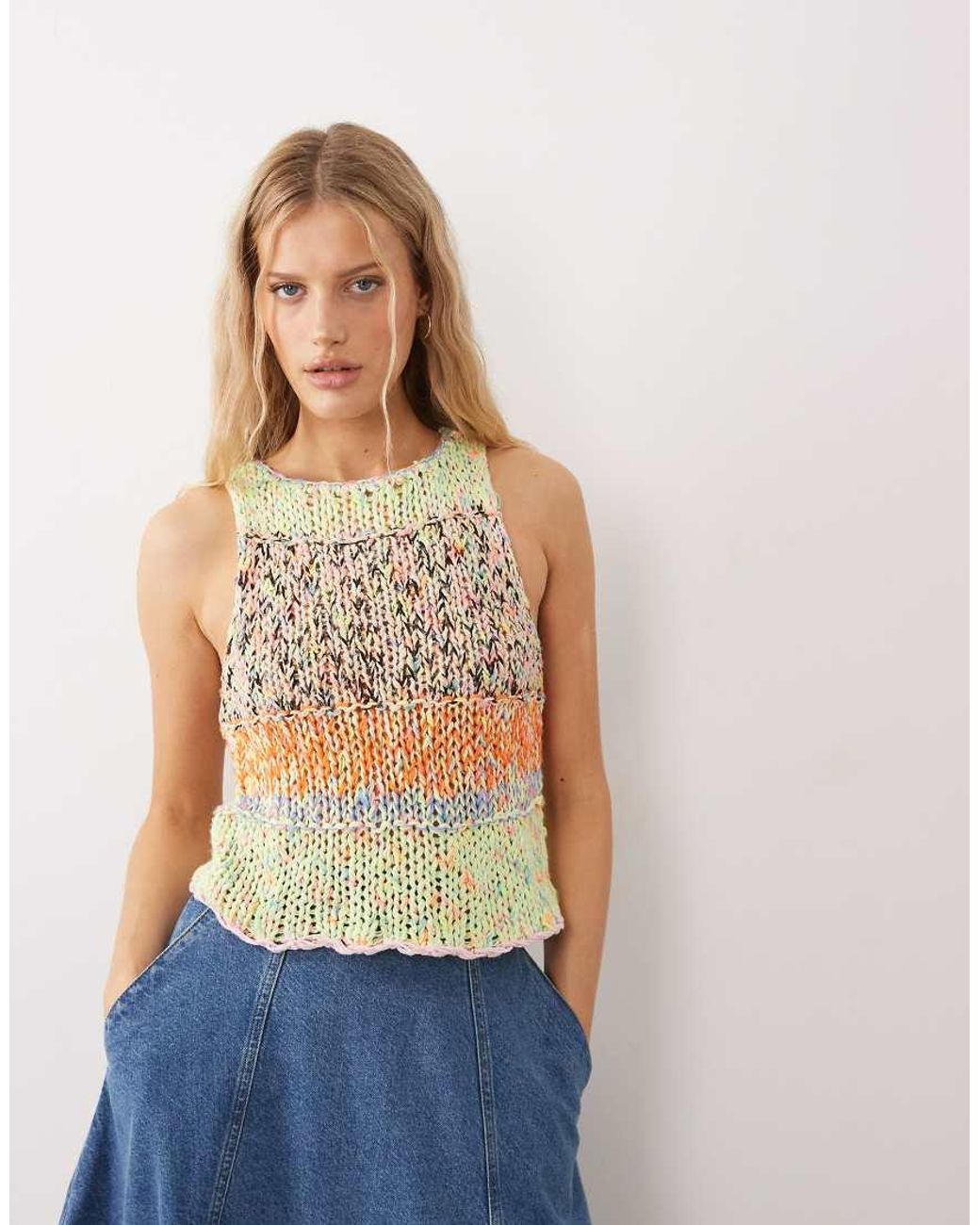 Free People Blue Sleeveless Knit Vest