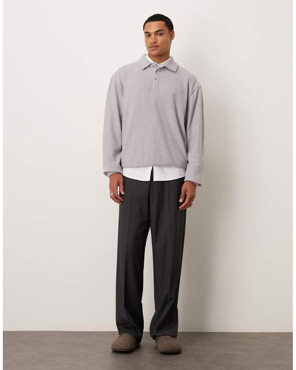 ASOS Gray Relaxed Brushed Rib Collared Sweatshirt for men