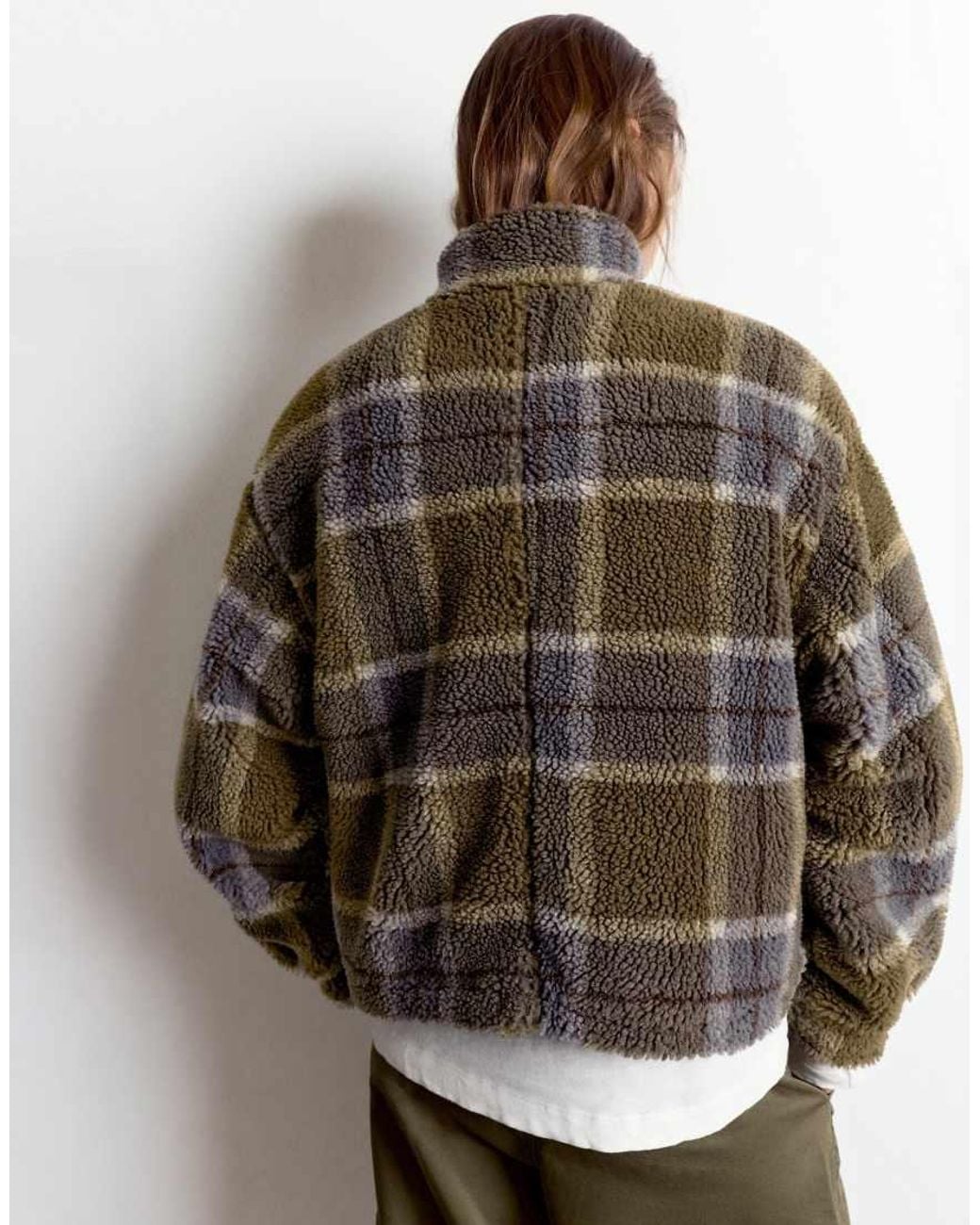 Pull&Bear Brown Check Faux Shearling Jacket