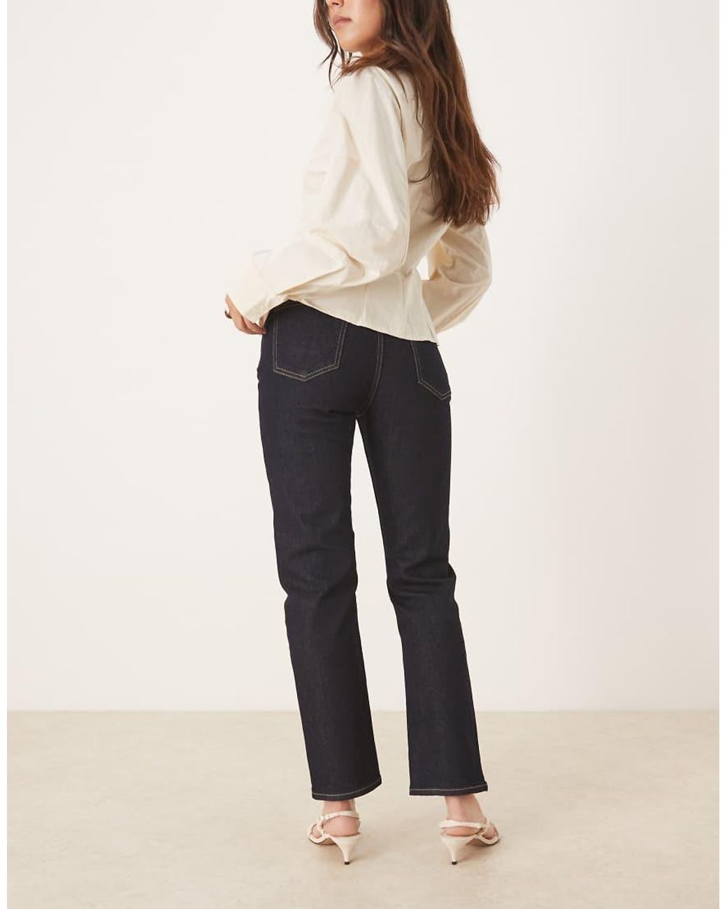 ASOS Natural High Rise Slim Straight Ankle Grazer Jean