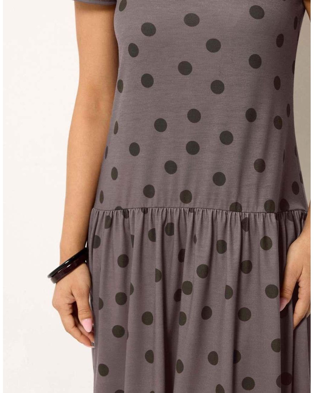 PixieGirl Brown Petite Polka Dot Drop Waist Maxi Dress