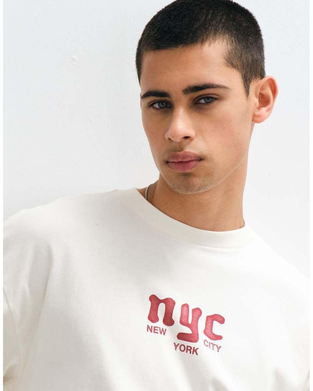 Hollister White Grunge Nyc Back Graphic Long Sleeve T-shirt for men