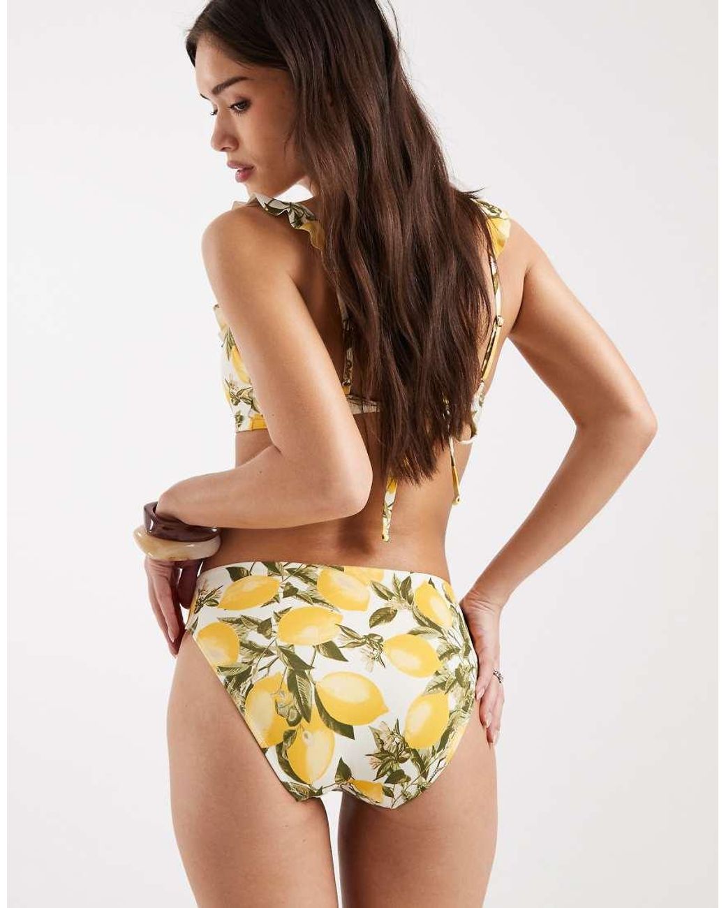 Lindex Multicolor Lemon Print Ruched Side Bikini Bottom