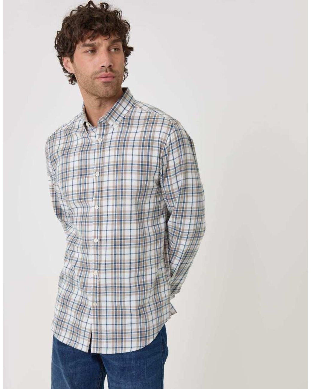 Threadbare White Brushed Cotton Flannel Shirt for men