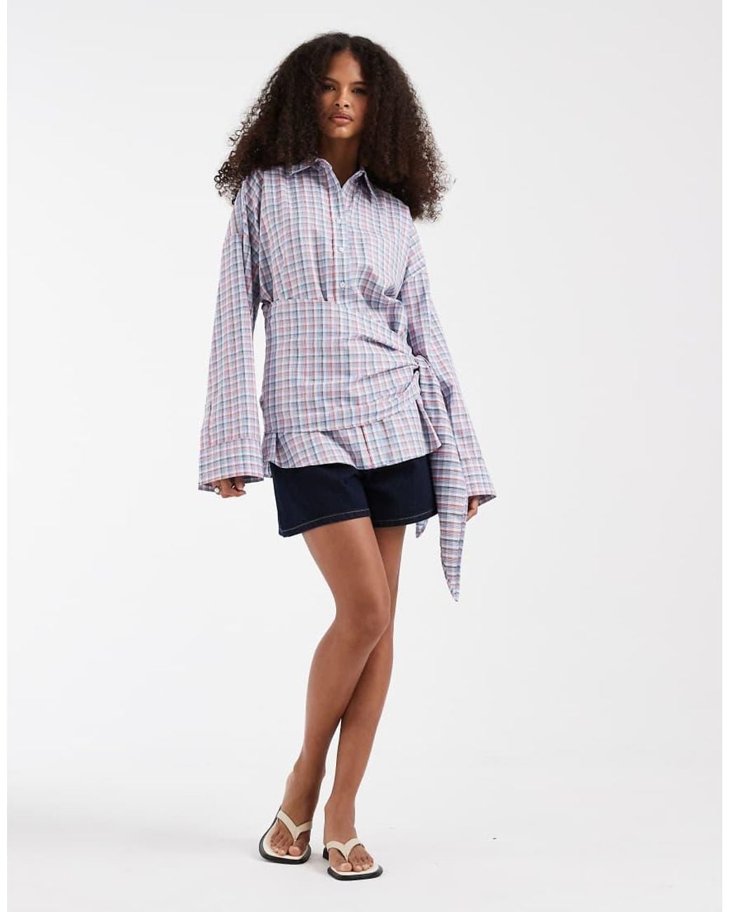 ASOS Purple Tie Waist Shirt With Scarf Detail