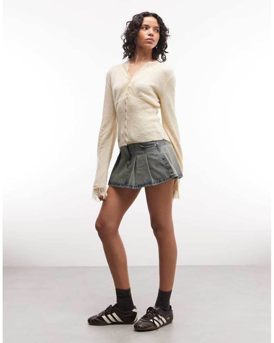 Reclaimed Vintage Natural Lace Trim Cardigan