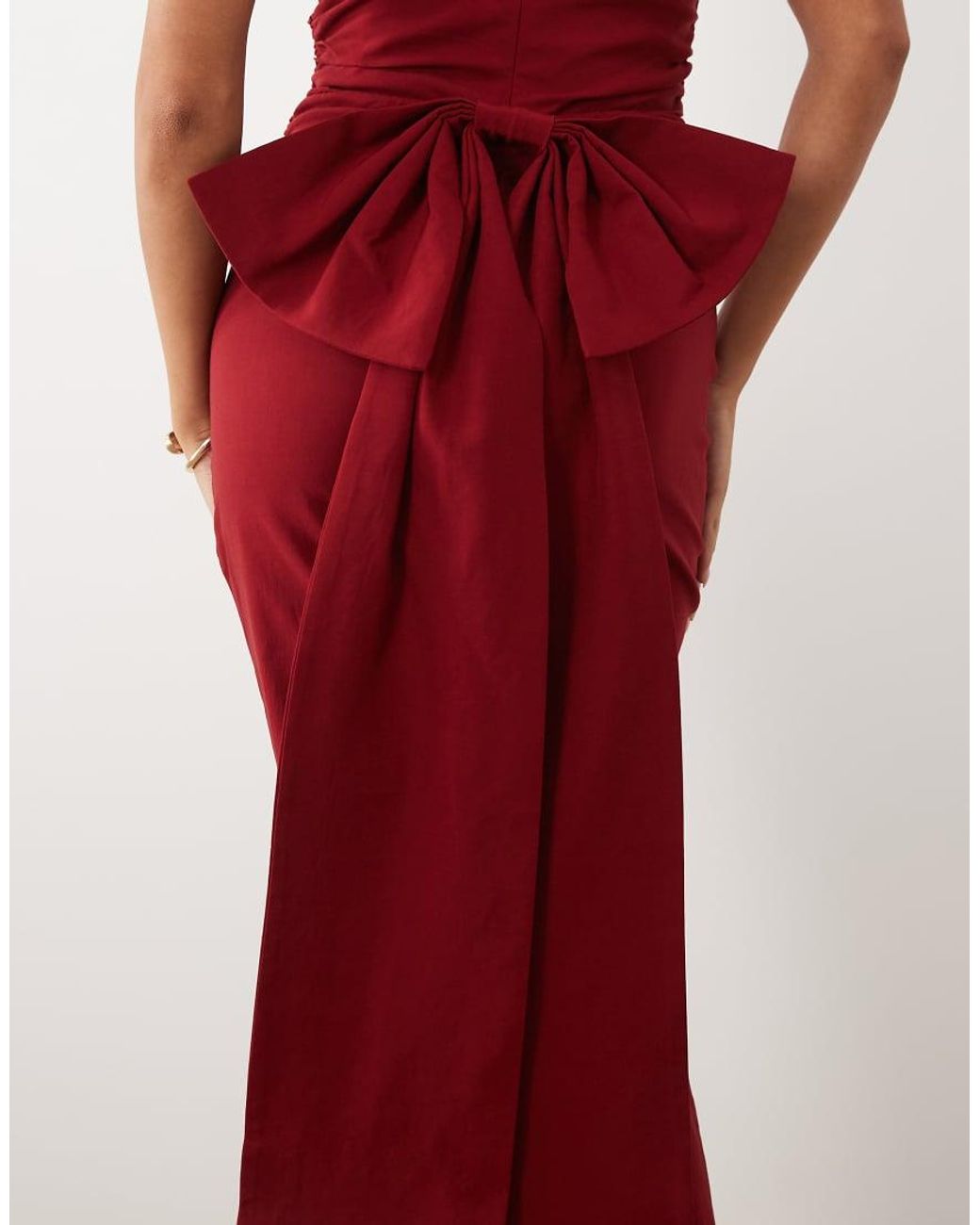 TFNC London Red Bengaline Bardot Bow Back Maxi Dress