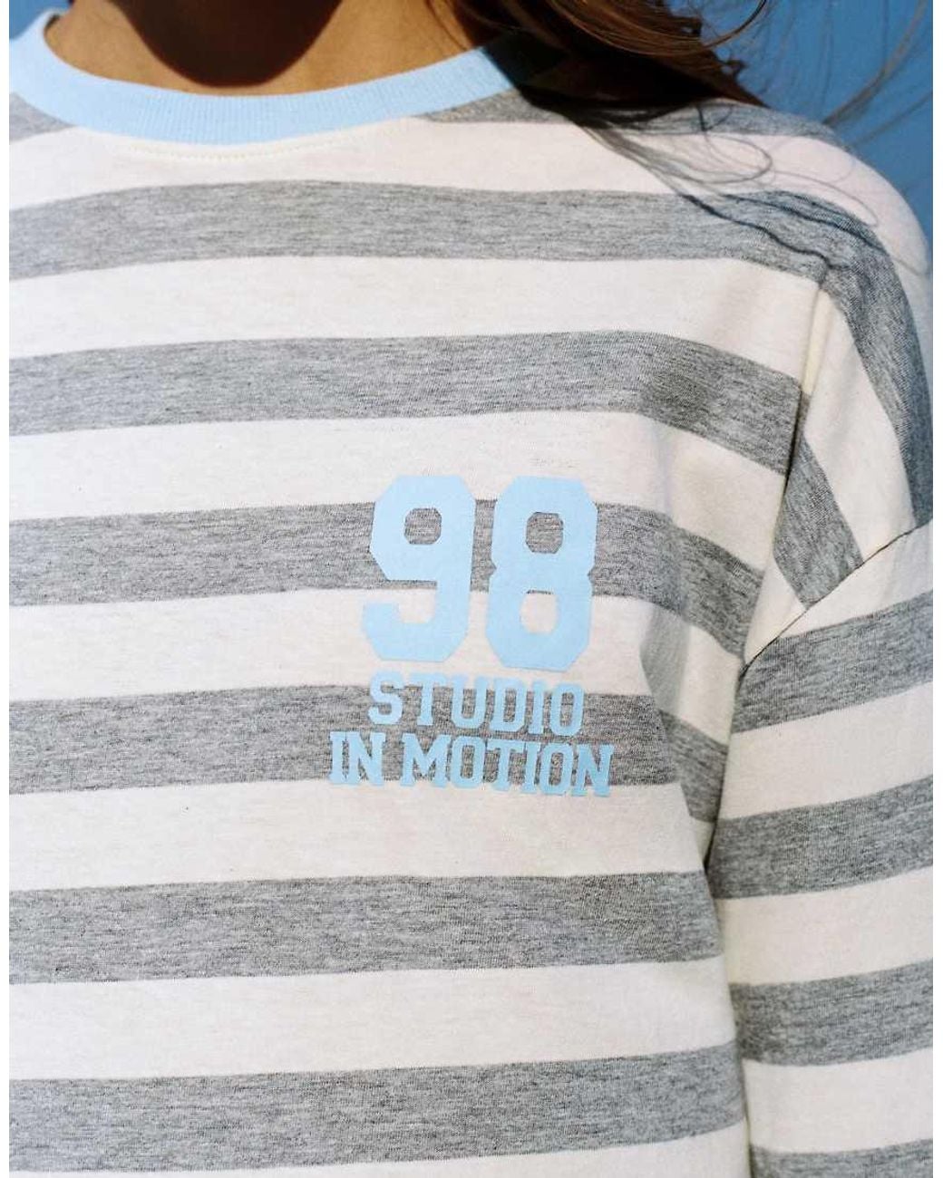 Pull&Bear Blue Oversize Graphic Striped T-Shirt