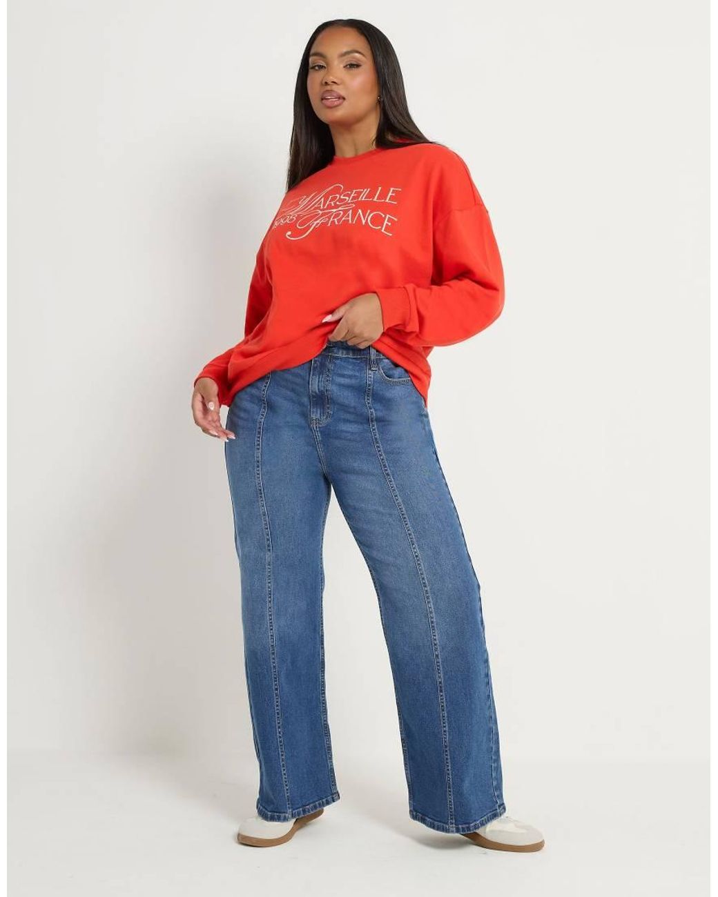 Yours Clothing Blue Front Seam Wide Leg Jeans