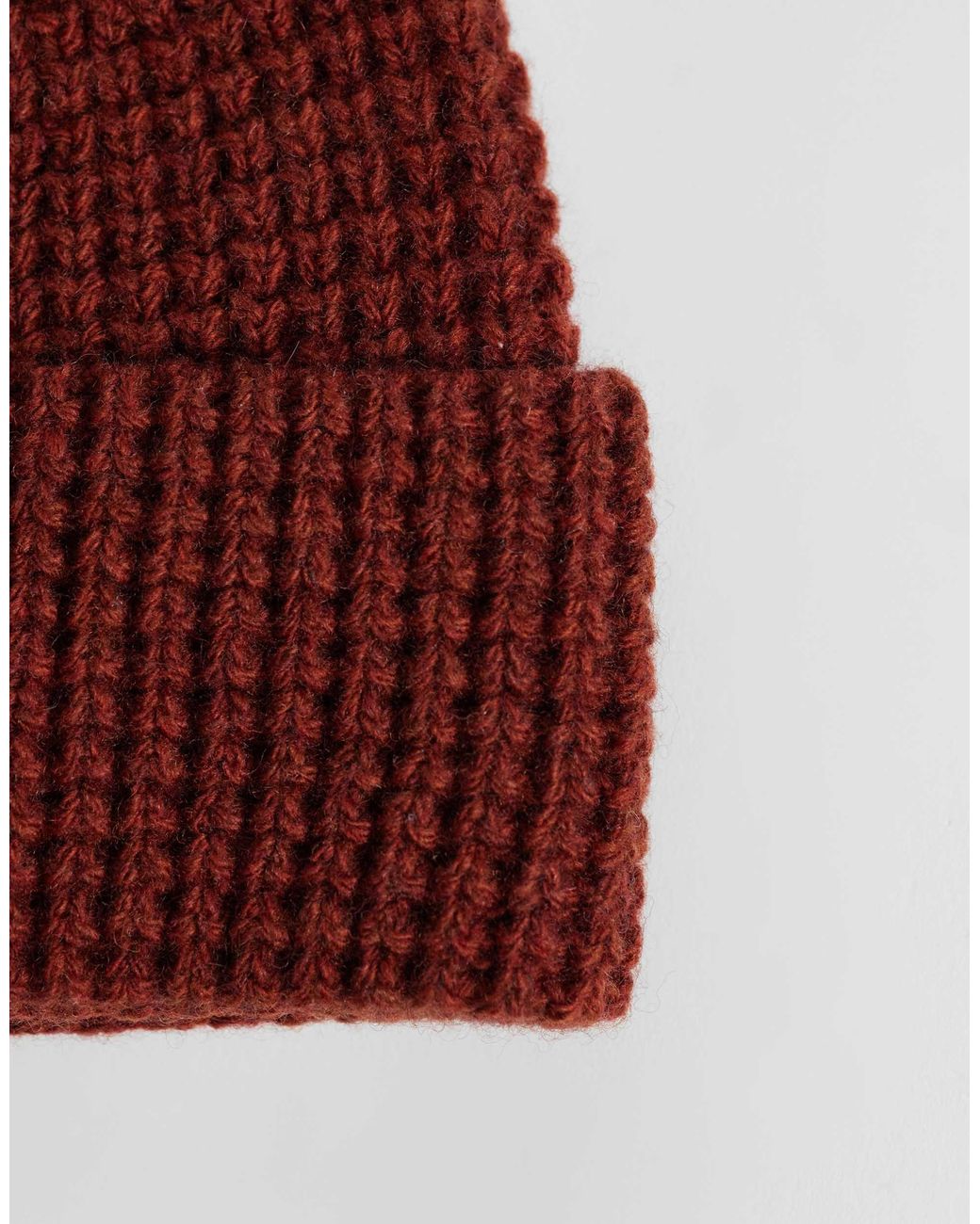 ASOS Red Waffle Wool Blend Mini Beanie for men