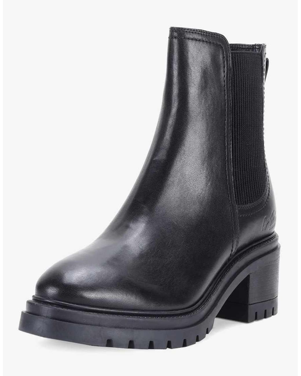 OFF THE HOOK Black 'Kington' Block Heel High Ankle Leather Chelsea Boots