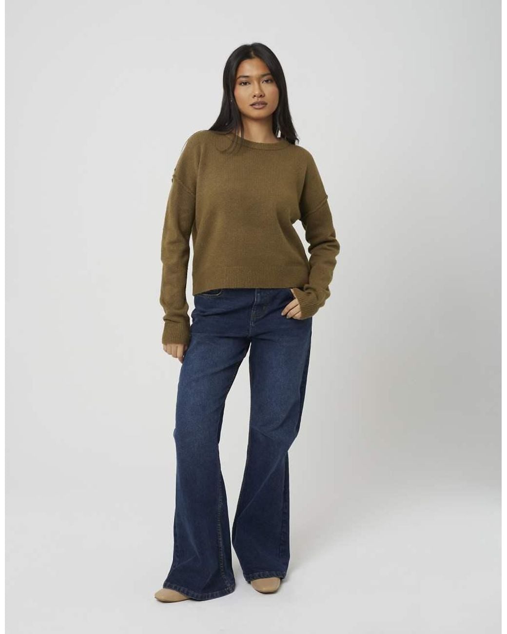 Brave Soul Green Loose Fit Exposed Seam Jumper