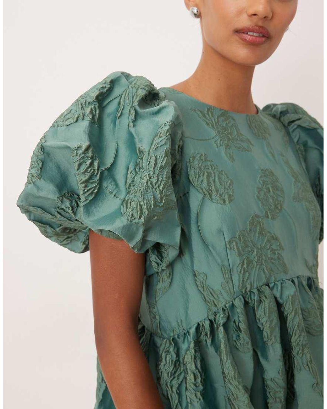 Sister Jane Green Harmonia Jacquard Puff Sleeve Midi Dress