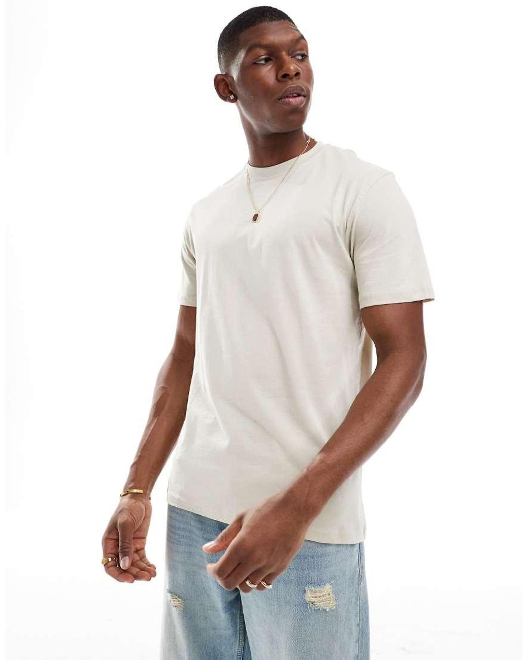 Only & Sons White Slim Fit T-shirt for men