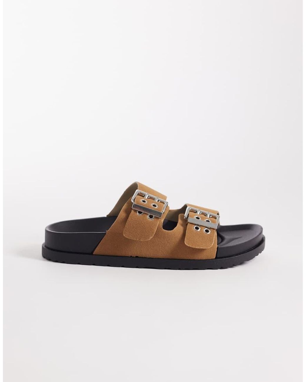 London Rebel Brown Morgan Double Buckle Flat Sandals