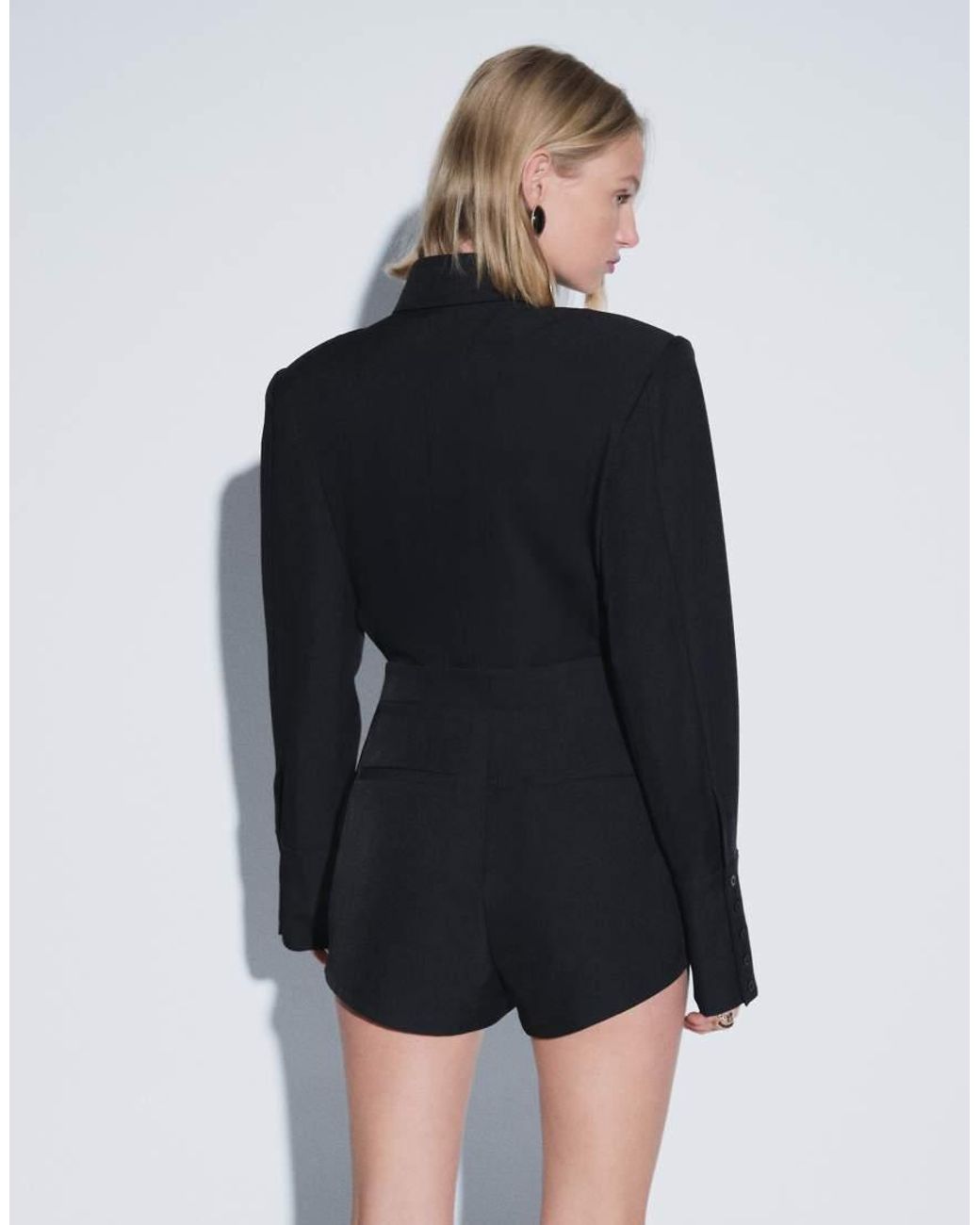 Noughts & Kisses Black Alani Satin Tailored Shoulder Pad Detail Playsuit