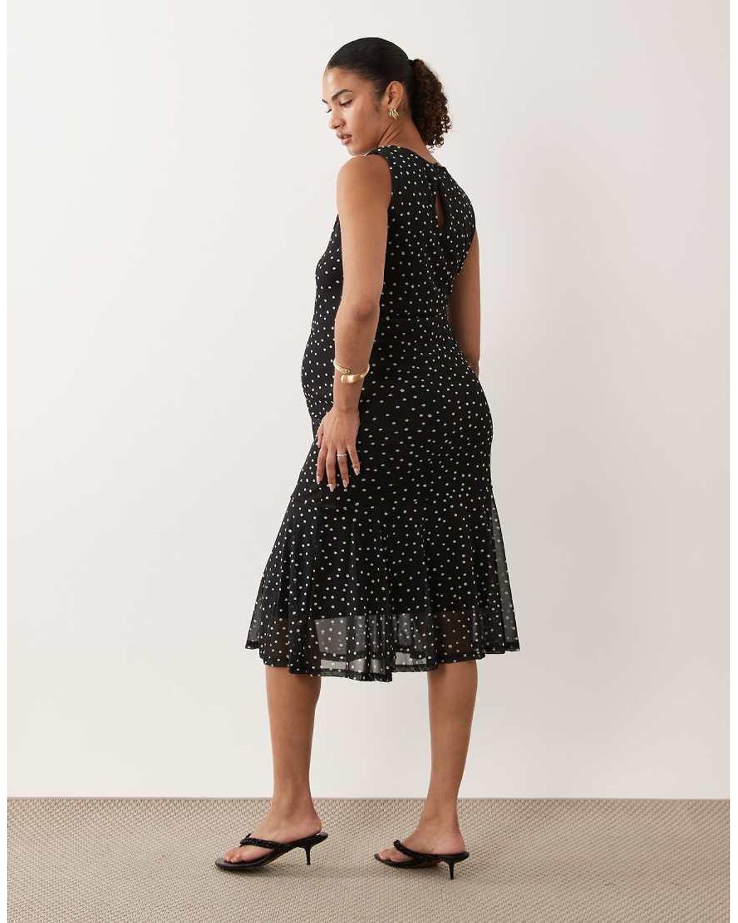 Mama.licious Black Mamalicious Maternity Sleeveless Mesh Midi Dress