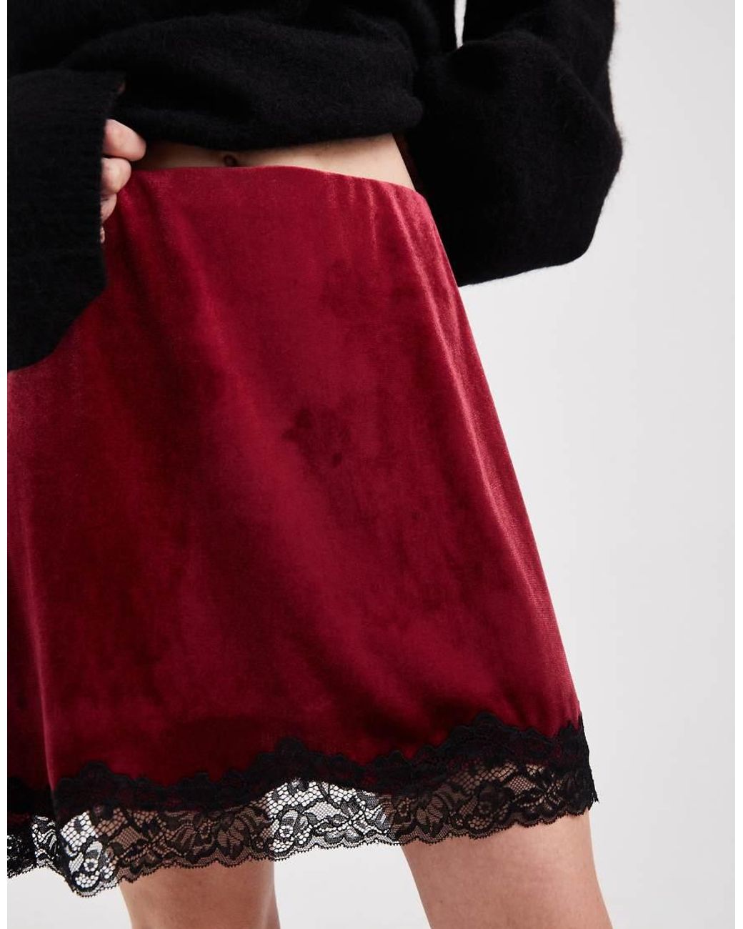 ASOS Red Velvet Mini Skirt With Lace Hem