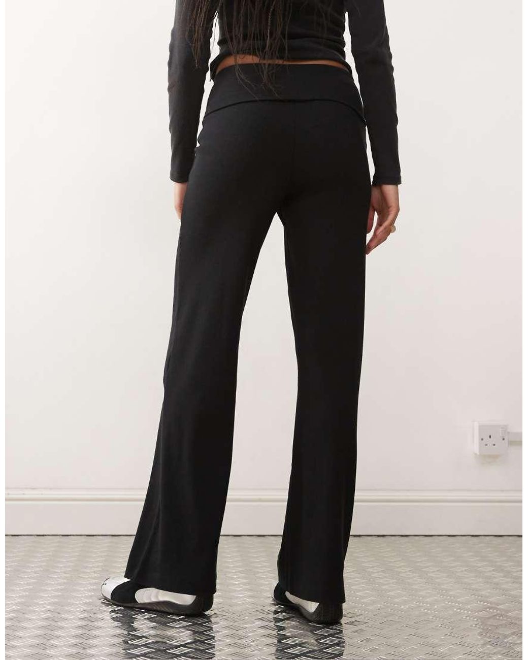 Collusion Foldover Waist Ribbed Flare Yoga Pant in Black | Lyst UK