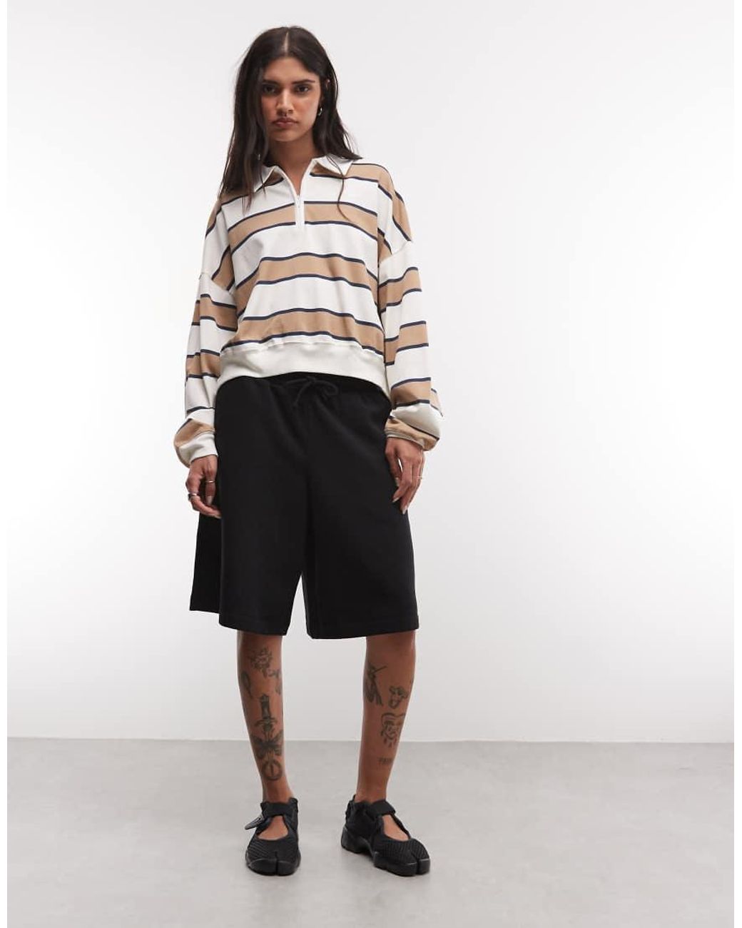 Nike Natural Long Sleeve Striped Polo Top