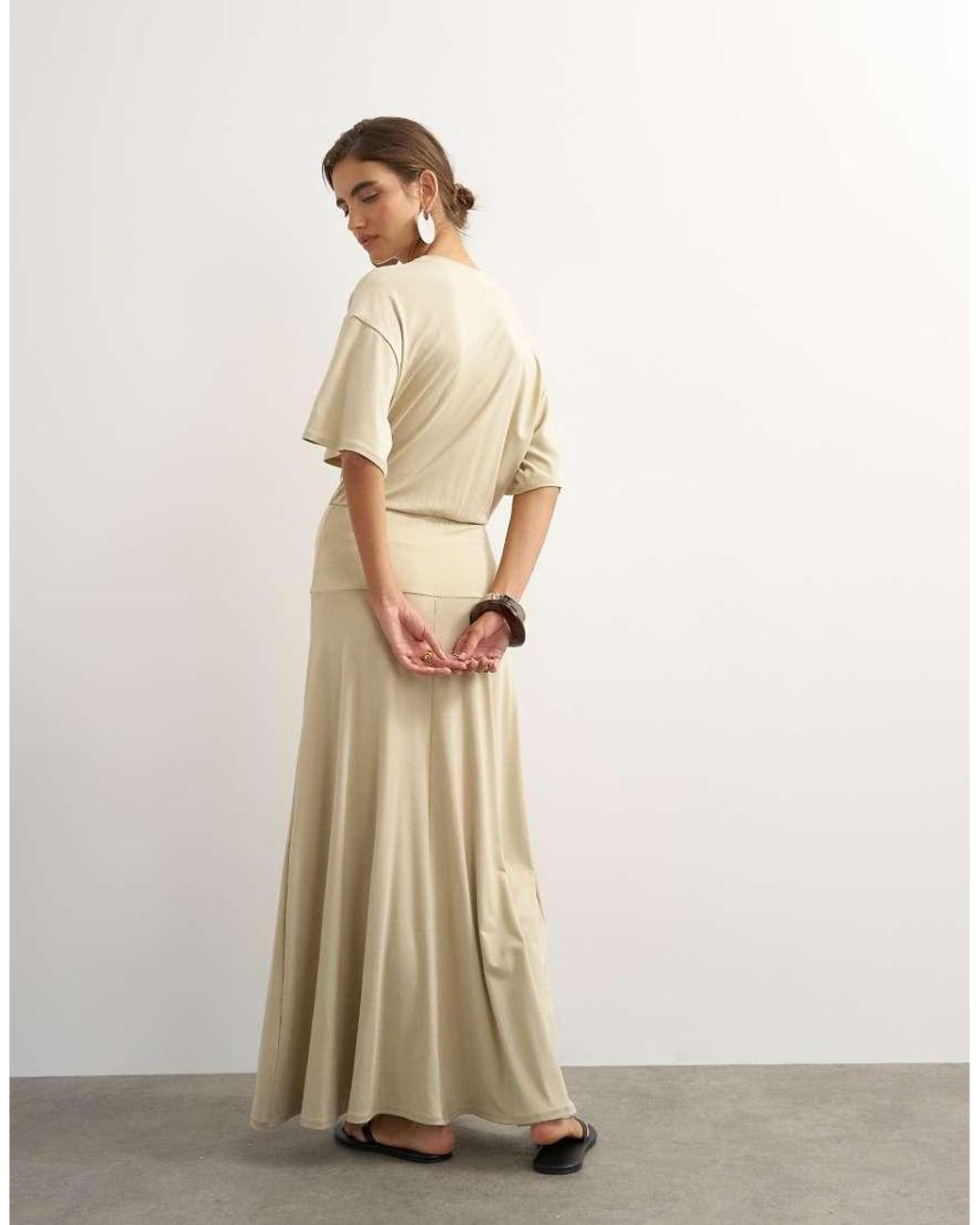 TOPSHOP Natural Viscose Blend Jersey Dropped Waist Maxi Dress