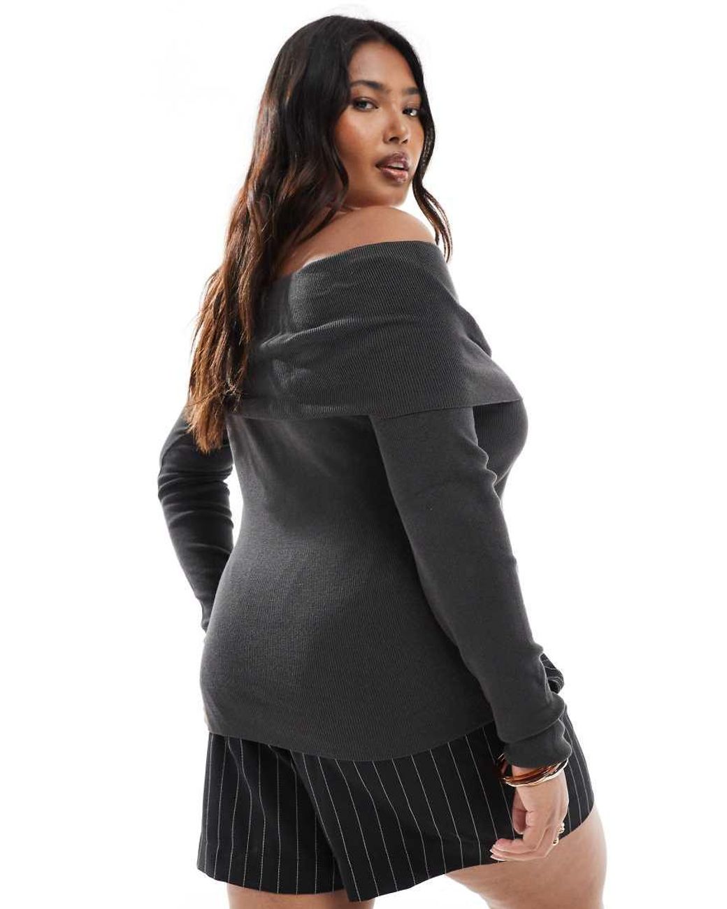 ASOS Black Asos Design Curve Structured Off The Shoulder Bardot Top