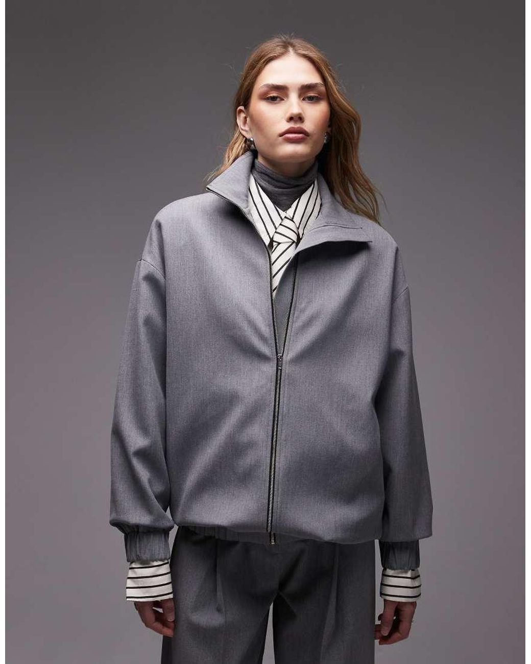 ASOS Gray Funnel Neck Longline Bomber Jacket