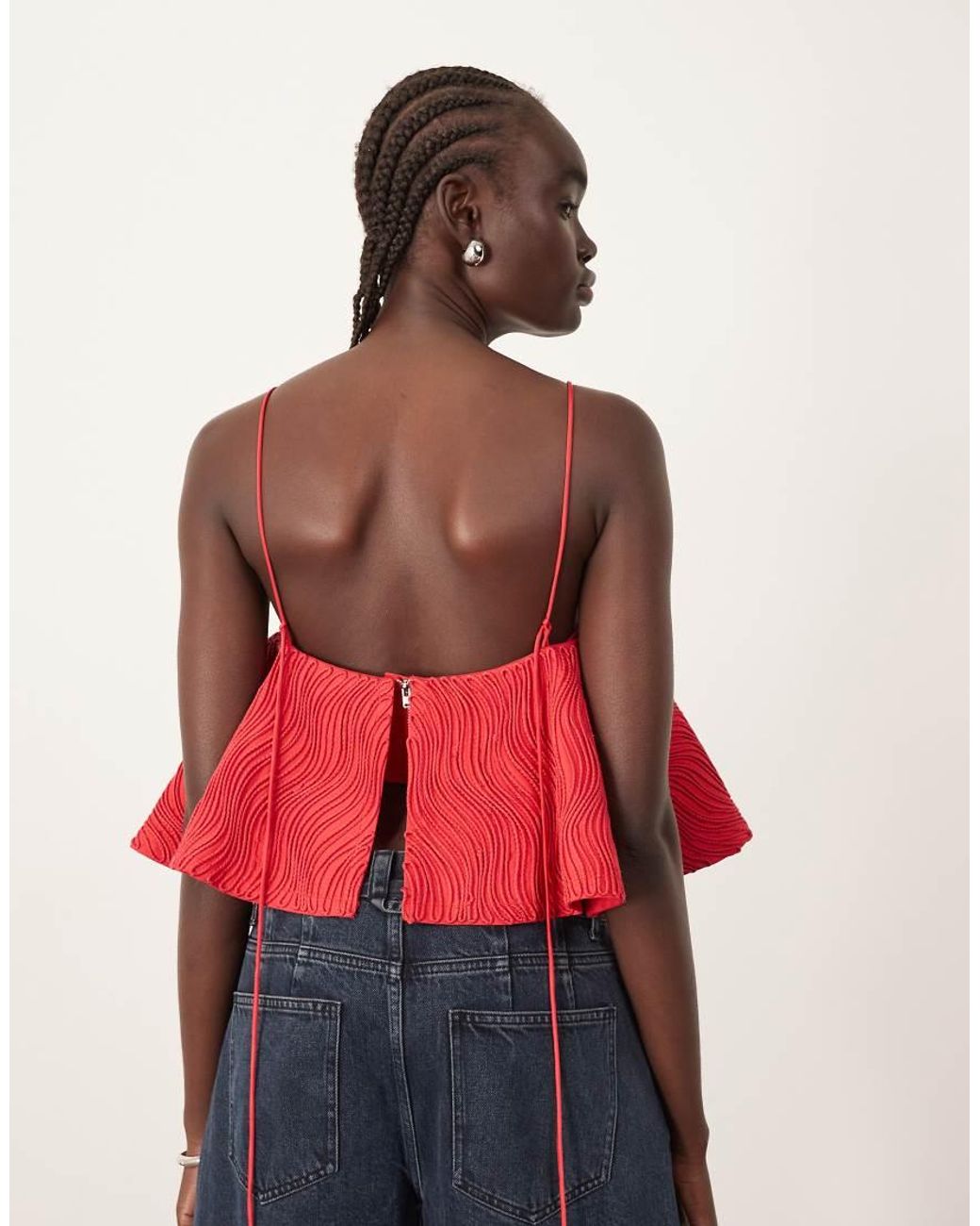 ARRANGE Red Wavey Texture Structu Trapeze Cami Top