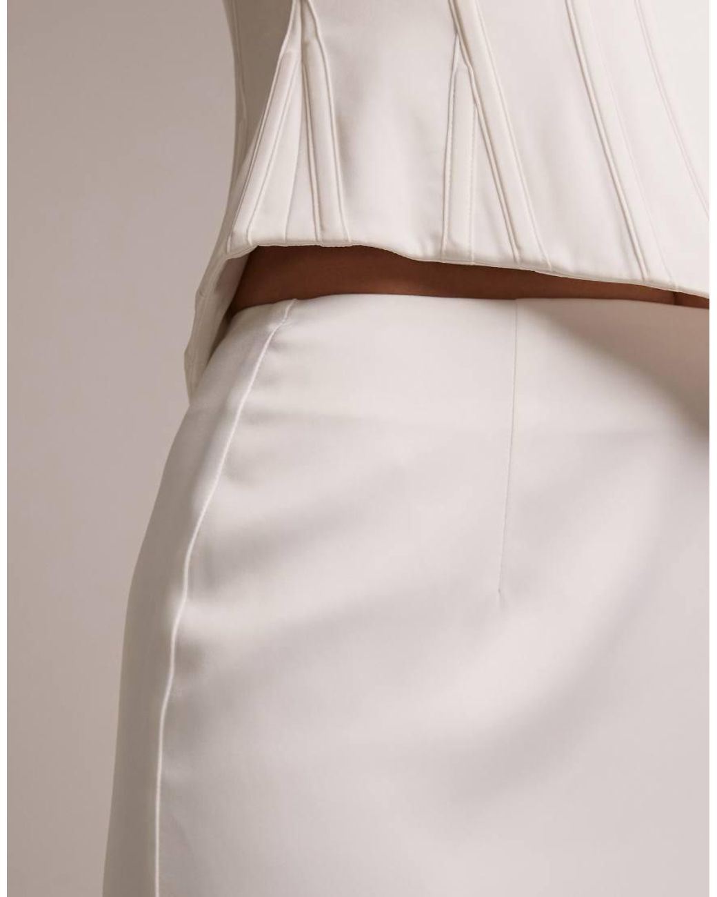 Wanderdoll White Vivienne Bridal Heavy Structured Satin Fishtail Maxi Skirt Co-ord