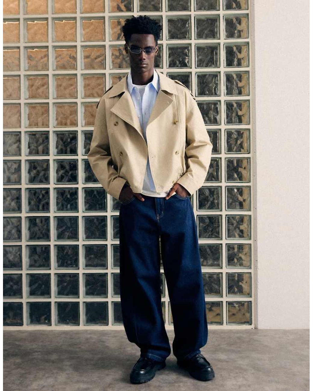 Bershka Natural Cropped Trench Jacket for men