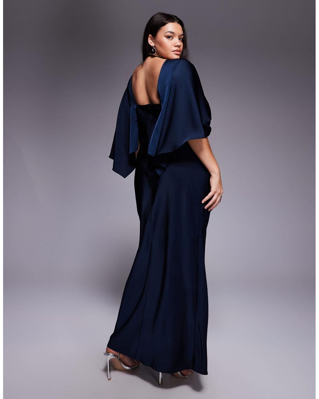 ASOS Asos Design Curve Satin Ruffle Cape Sleeve Maxi Dress With Open ...
