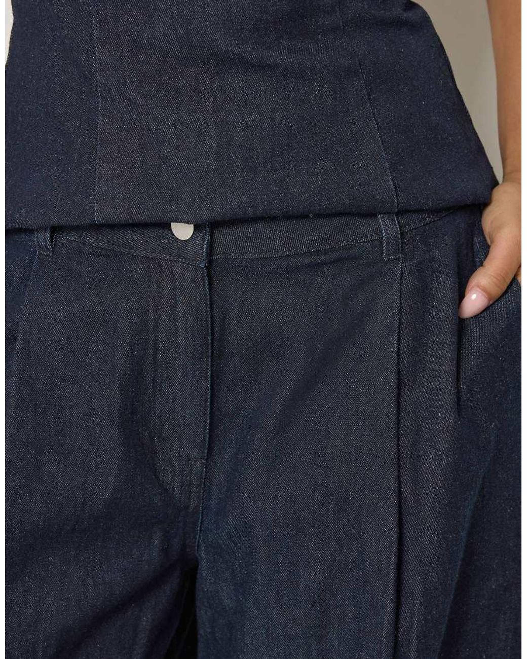 PixieGirl Blue Petite Pleated Wide Leg Jeans