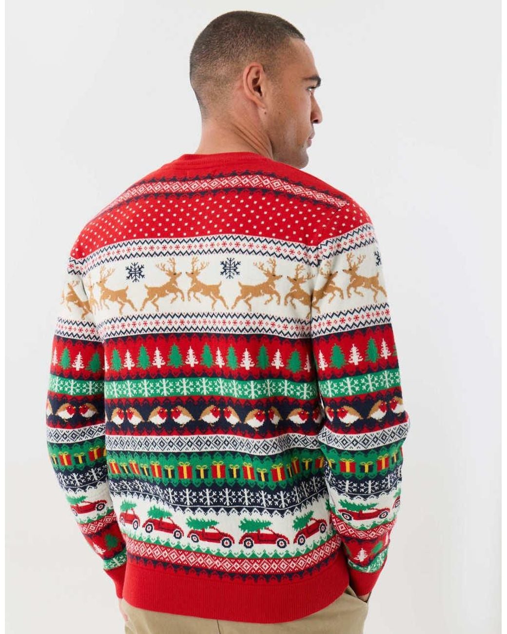 Threadbare Red Festive Fairisle Christmas Jumper for men