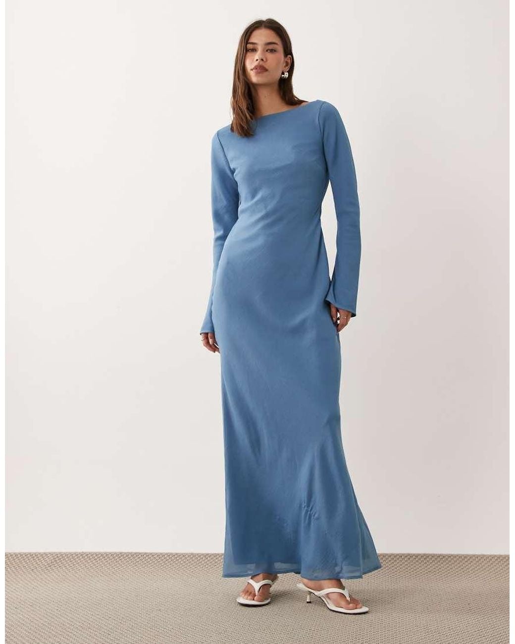 ASOS Blue Chiffon Maxi Dress With Cowl Neck Back Detail