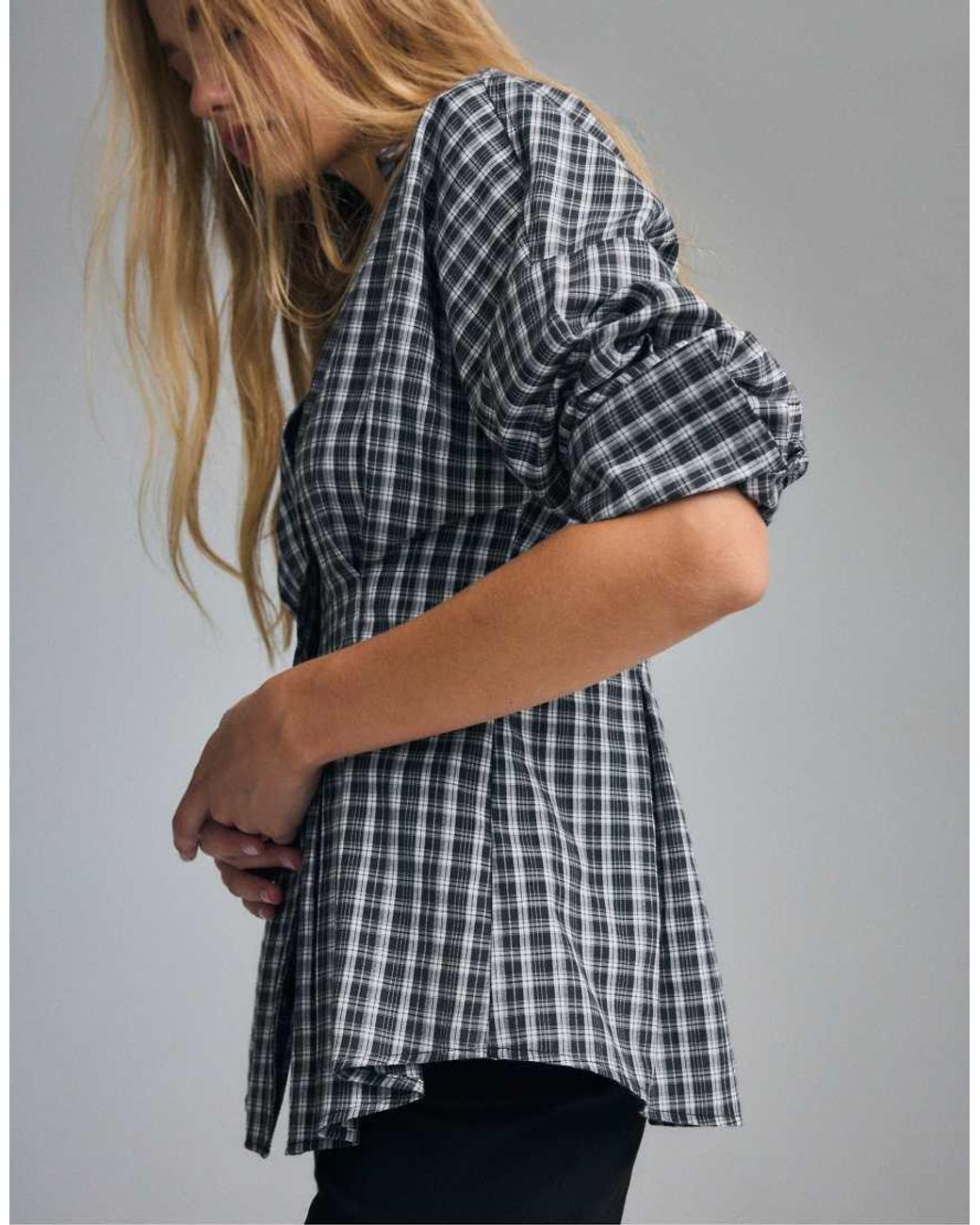 Stradivarius Gray Pleated Poplin Shirt