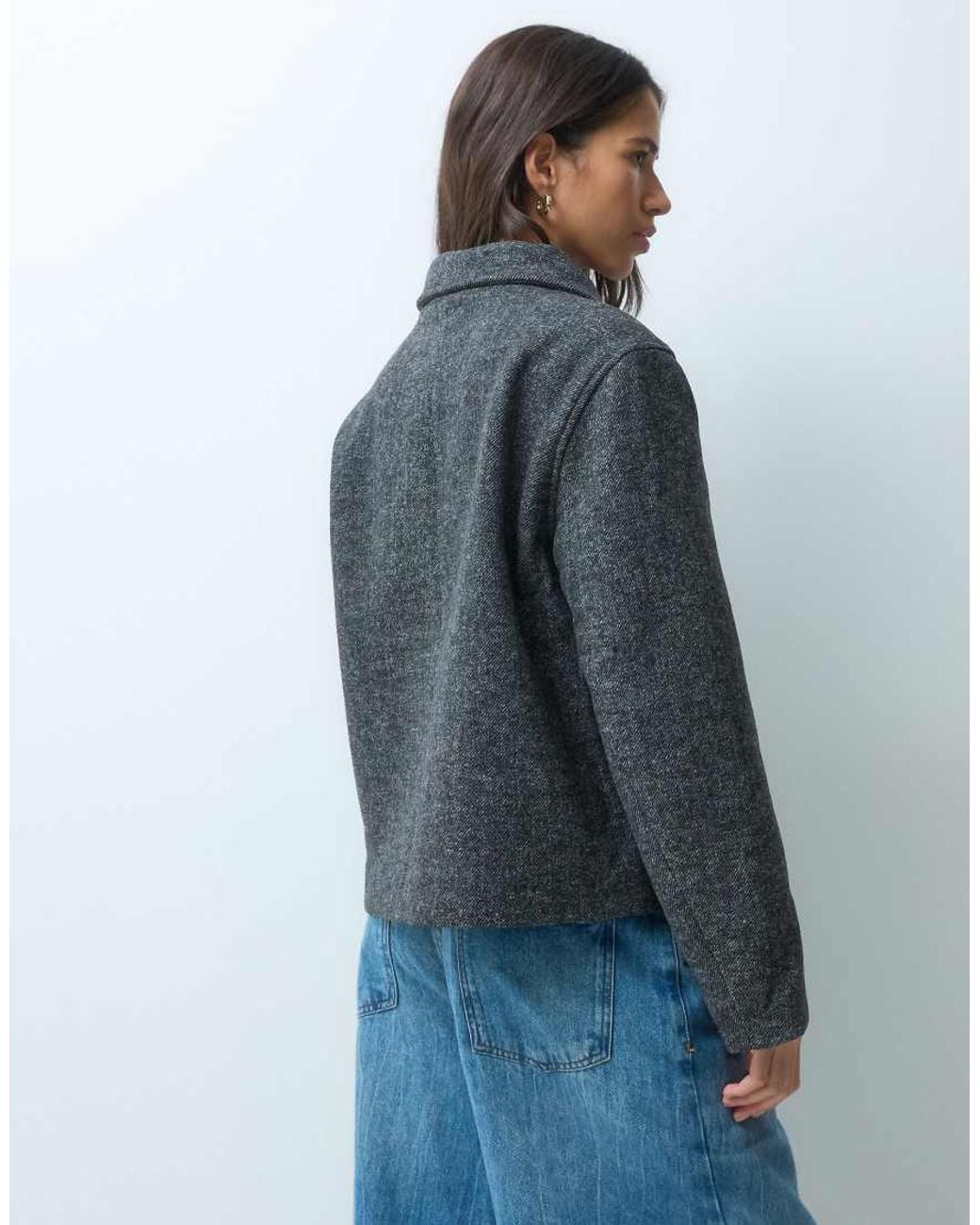Object Blue Funnel Neck Short Wool-blend Coat