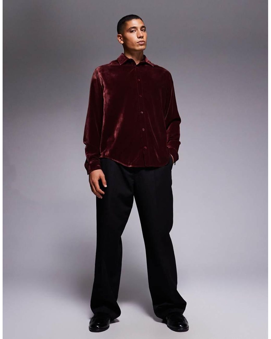 ASOS Red Relaxed Velvet Shirt for men