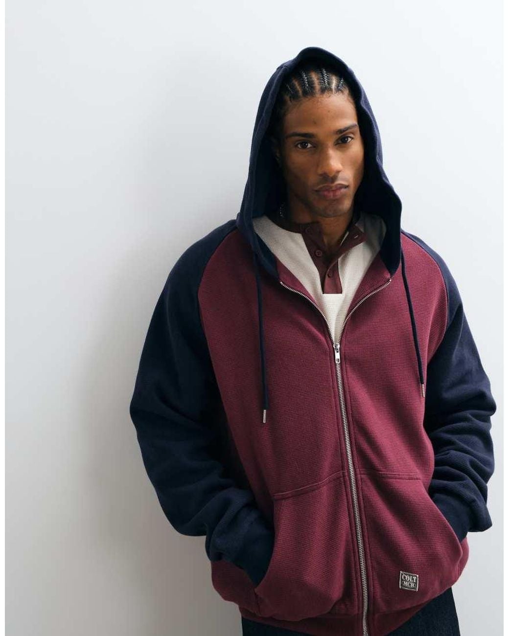 Colt MCR Blue Colt Oversized Heavyweight Raglan Sleeve Zip Through Hoodie for men