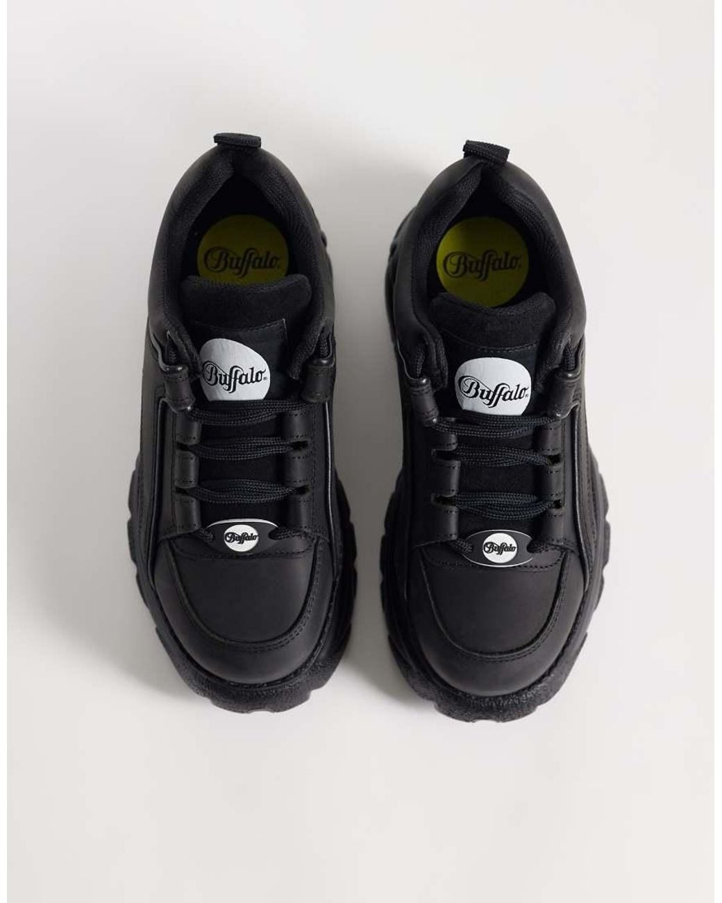 Buffalo Black Classic Leather Platflorm Trainers