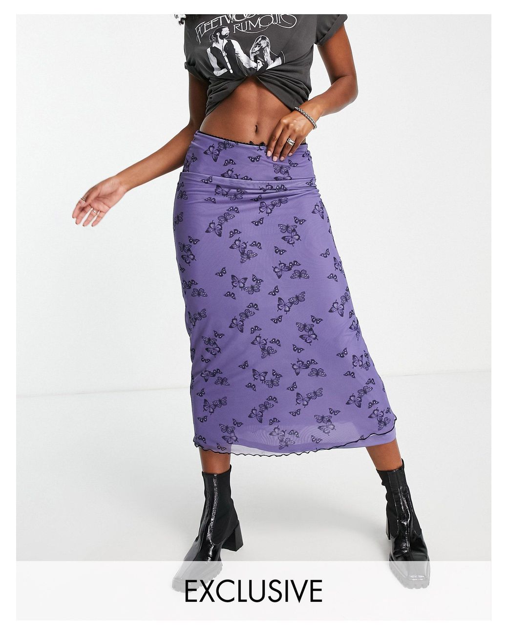 Reclaimed (vintage) Inspired Mesh Midi Skirt in Purple