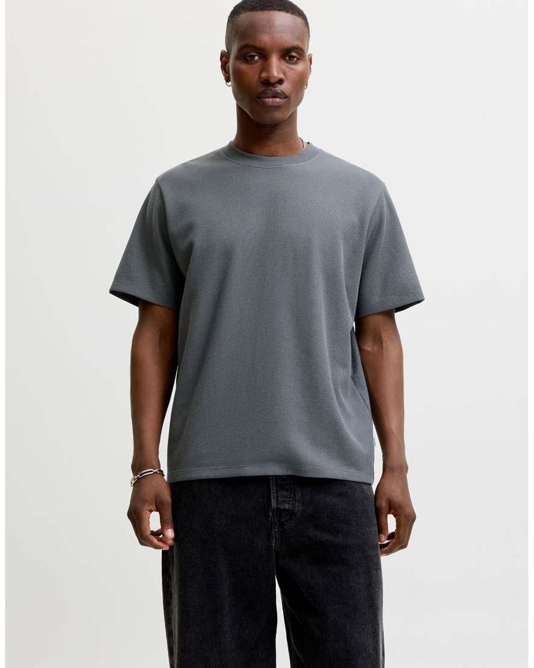 Jack & Jones Gray Austin Jersey Relaxed Fit Crew Neck Short Sleeve Stretch T-shirt for men