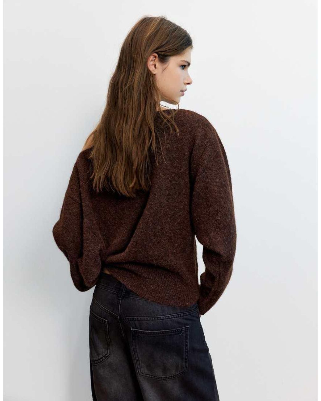 Pull&Bear Brown Regular Fit Boat Neck Jumper