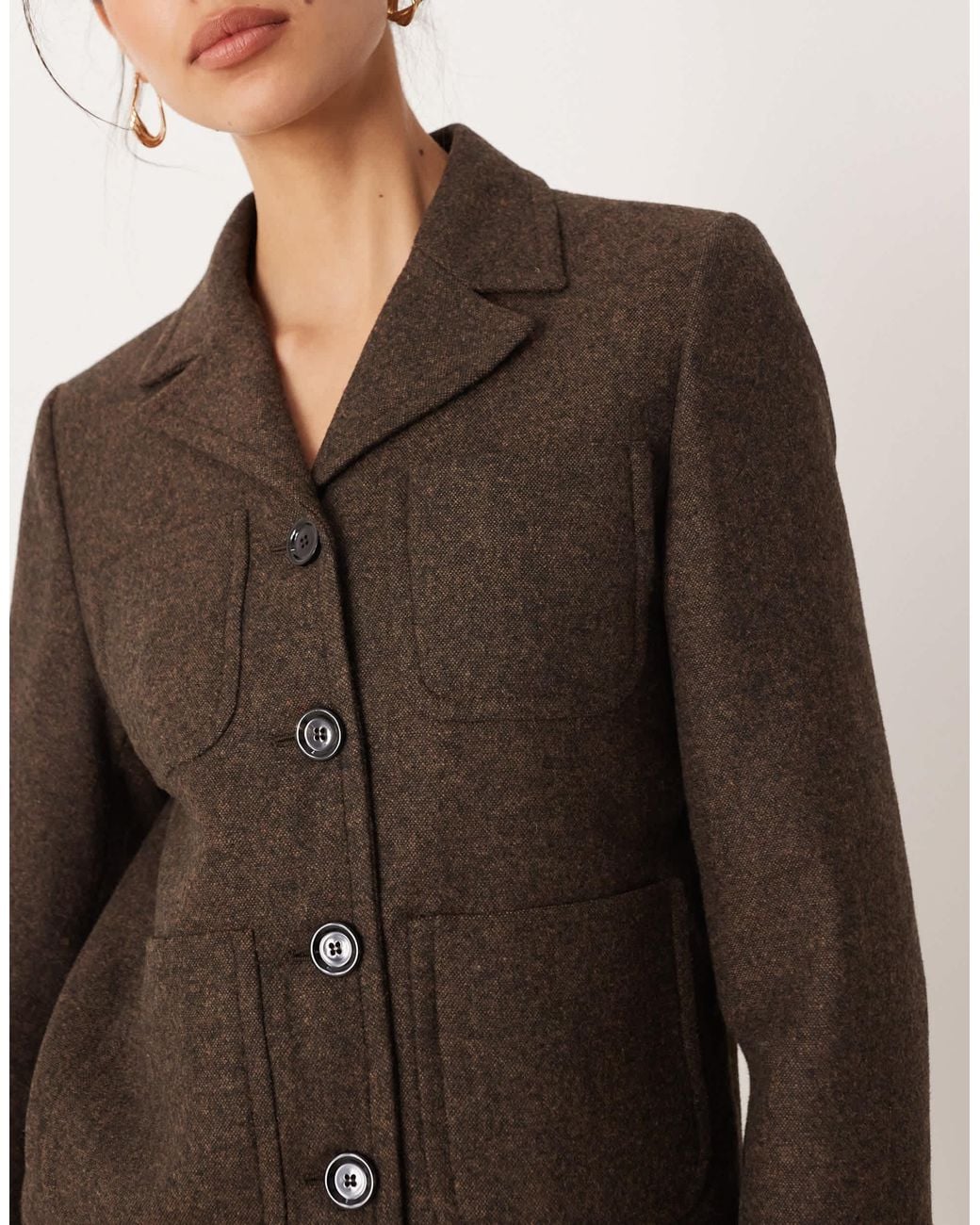 Camila - blazer court d'ensemble en laine mélangée - chocolat Mango en coloris Brown