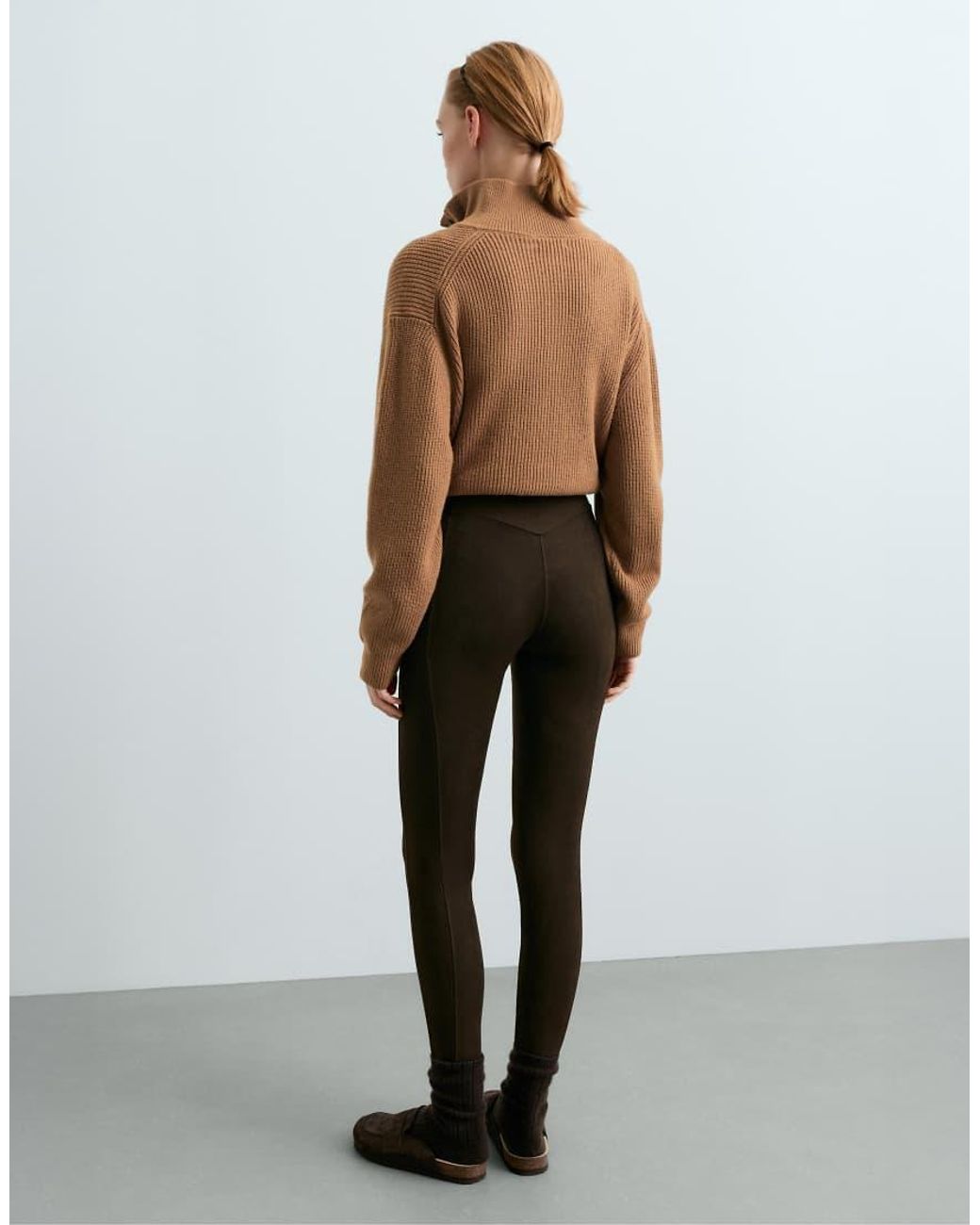 Oysho Brown Suede-Effect Ankle-Length Leggings