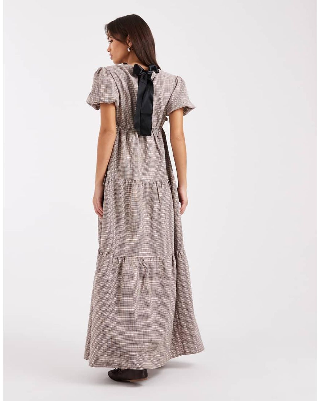 Daisy Street Brown Puff Sleeve Tiered Maxi Dress