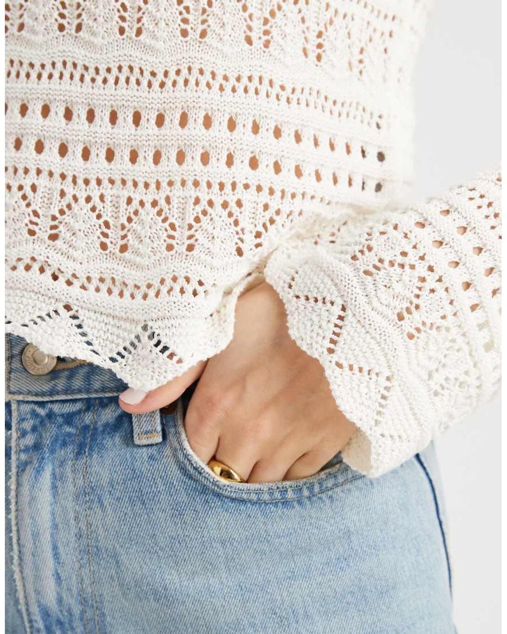 ONLY White Long Sleeve Crochet Top