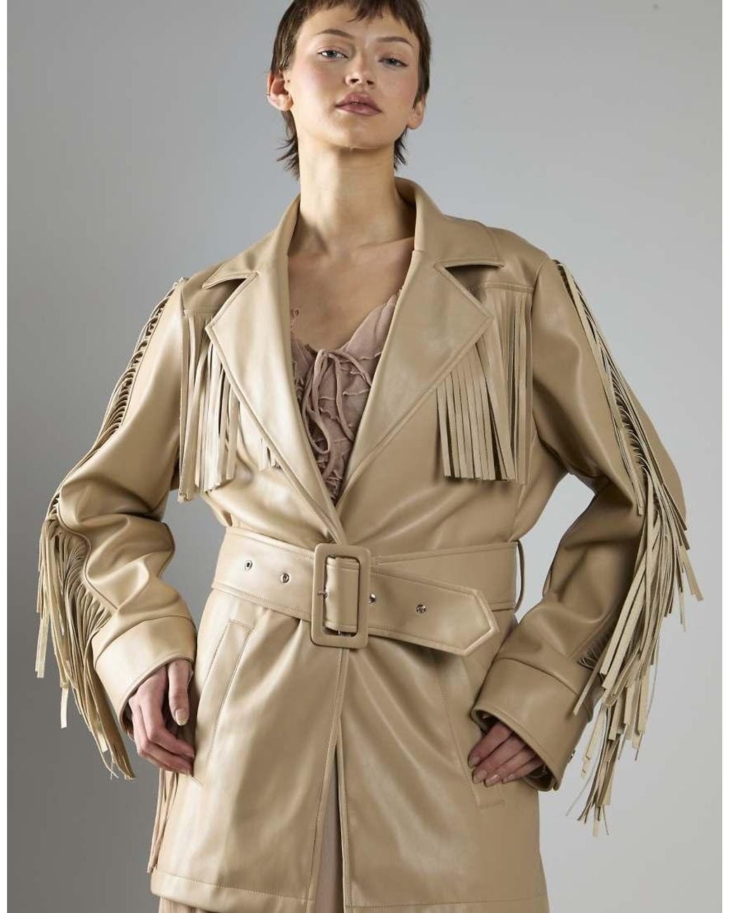 Glamorous Brown Belted Fringe Longline Jacket