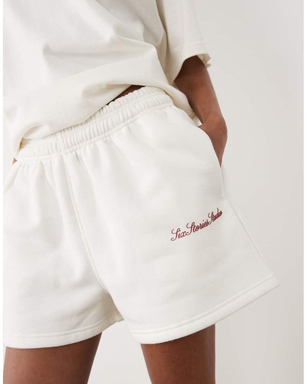Six Stories Natural 'just Married' Cotton Jersey Shorts Set