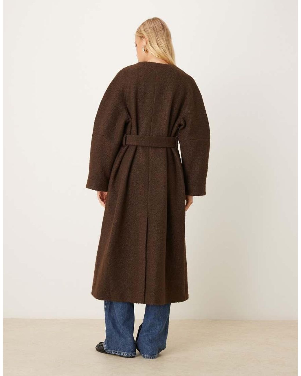 ASOS Brown Collarless Boucle Longline Formal Coat